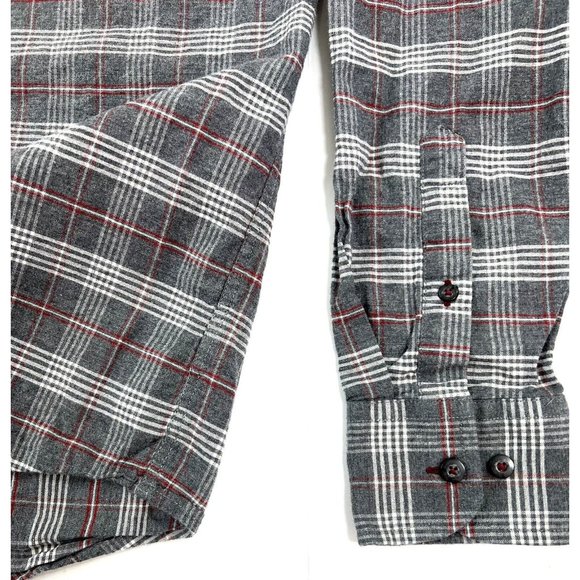 Untuckit Hazlitt Flannel Shirt Mens Large Slim Fit Gray Red Plaid Long Sleeve - Picture 6 of 14
